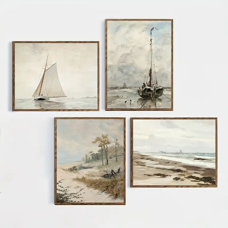 4pcs Seascape Canvas Poster - Vintage Sailboat Art Print for Beach Lovers - Ideal Bedroom Decor a... | Temu Affiliate Program