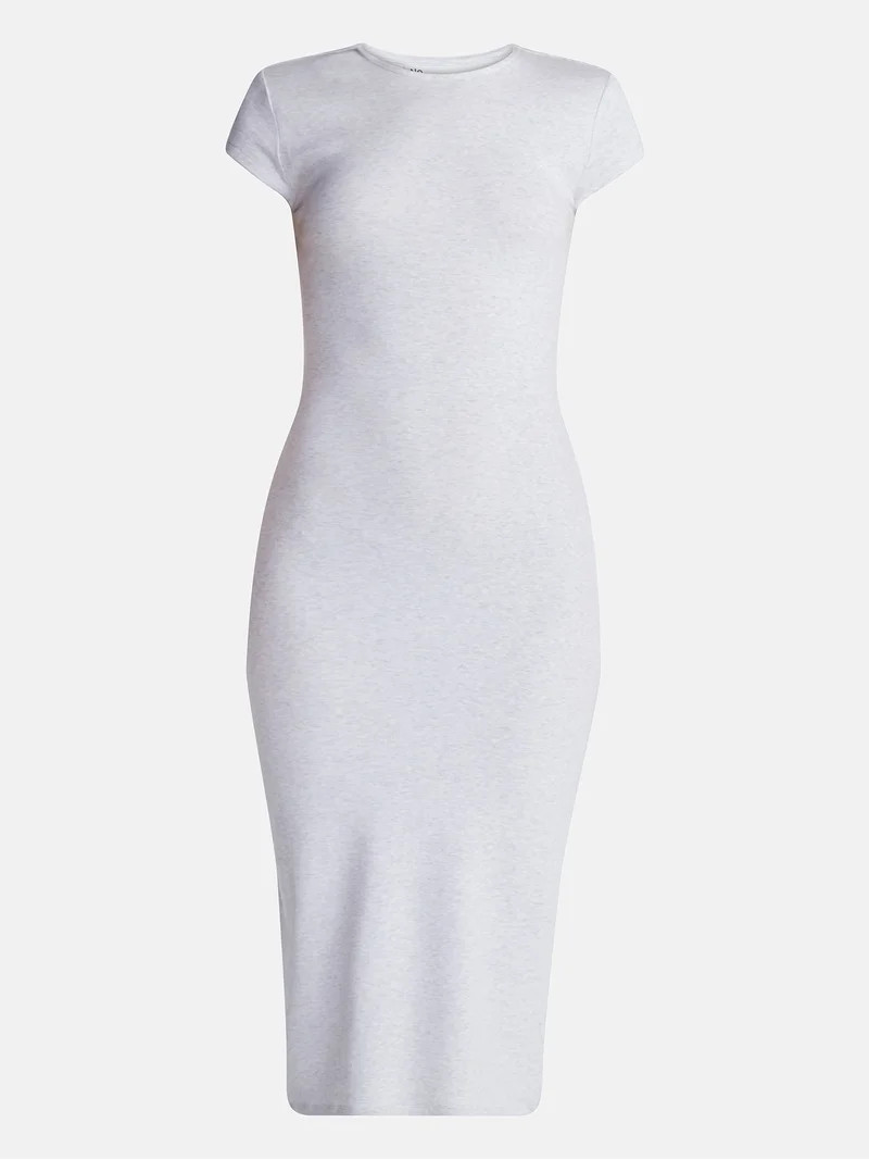 No Boundaries Crewneck Midi Dress with Short Sleeves, Women's XXS-XXL | Walmart (US)