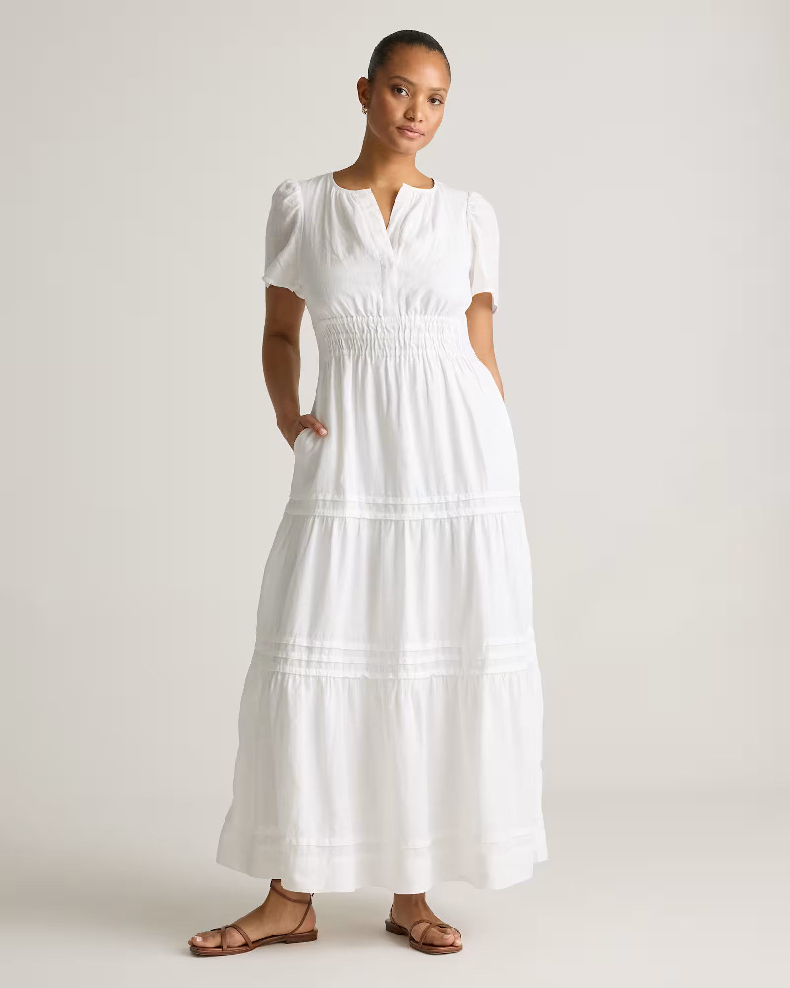 White 100% European Linen Tiered Maxi Dress | Quince