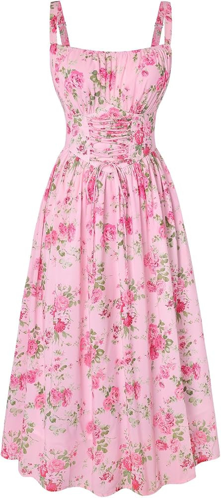 SCARLET DARKNESS Sommerkleid Damen Lang Spaghettitr\u00e4ger Strandkleid \u00c4rmellos Blumendruc... | Amazon (DE)