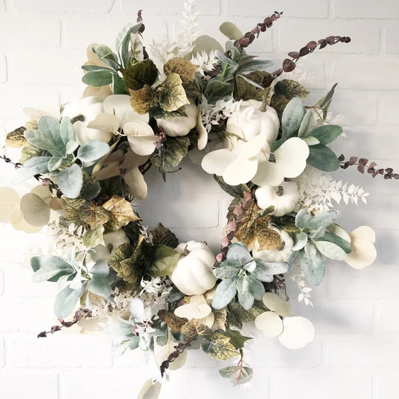 White Pumpkin Fall Wreath Cream Eucalyptus Wreath Neutral | Etsy | Etsy (US)