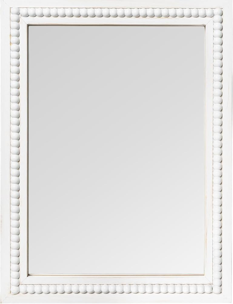 White Wood Beaded Frame Wall Mount Mirror, 12 x 16 Inches Modern Farmhouse Real Glass Horizontal/... | Amazon (US)