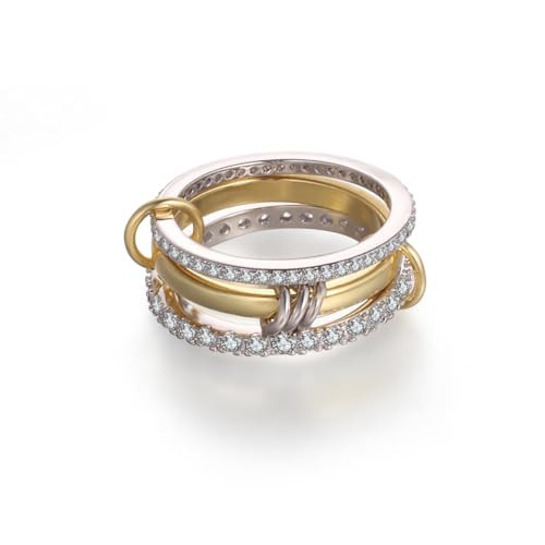 RAIFIN Stackable Rings for Women Gold Non Tarnish, 18k Gold Plated 3 Rings Set with CZ Cubic Zirconia Band, Silver and Gold Rings Set for Women Dainty Bands (Size 10) | Amazon (US)