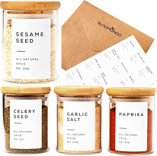 Bloomondo Empty Spice Jars with Label Pack (20x Bamboo Lid Glass Jar). Small 2.5oz Spice Storage ... | Amazon (US)