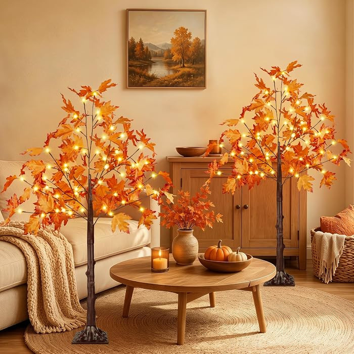 2 Pack 4FT 100 LED Lighted Maple Tree, Artificial Fall Tree Outdoor/Indoor | Amazon (US)