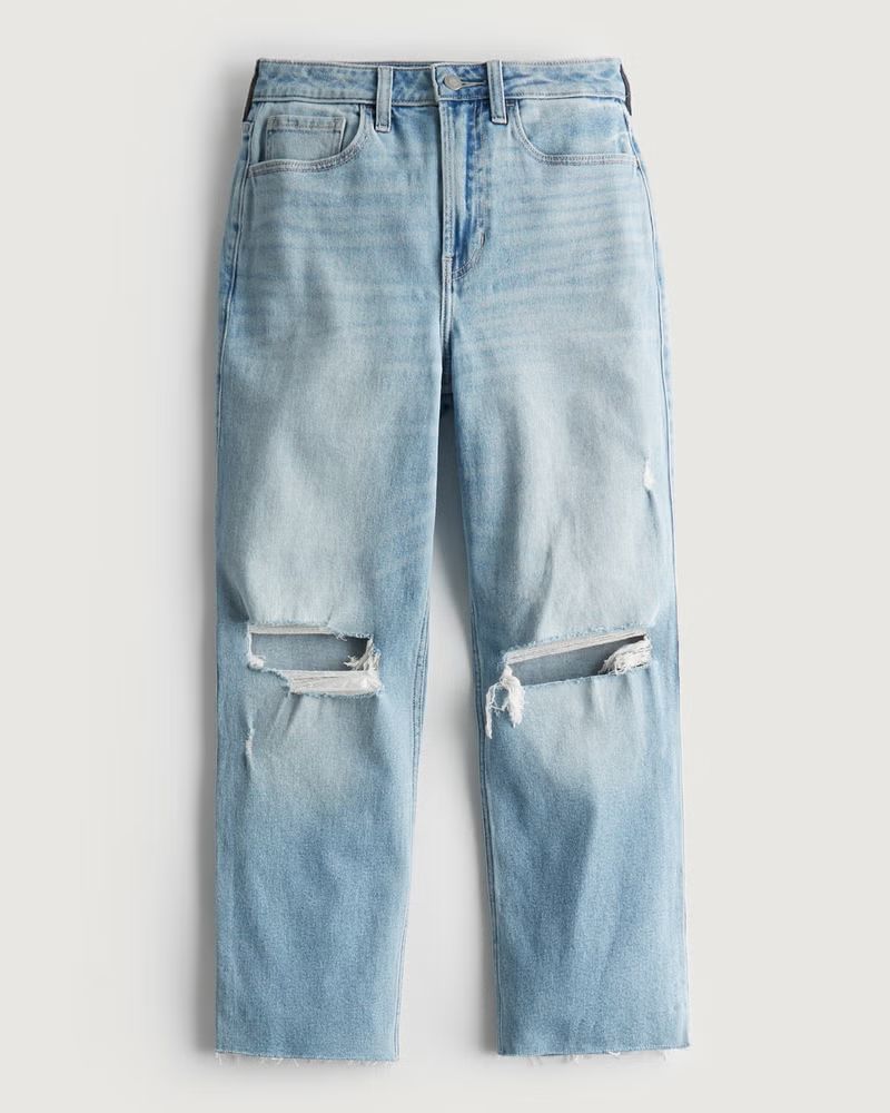 Ultra High-Rise Ripped Medium Wash Vintage Ankle Straight Jeans | Hollister (UK)