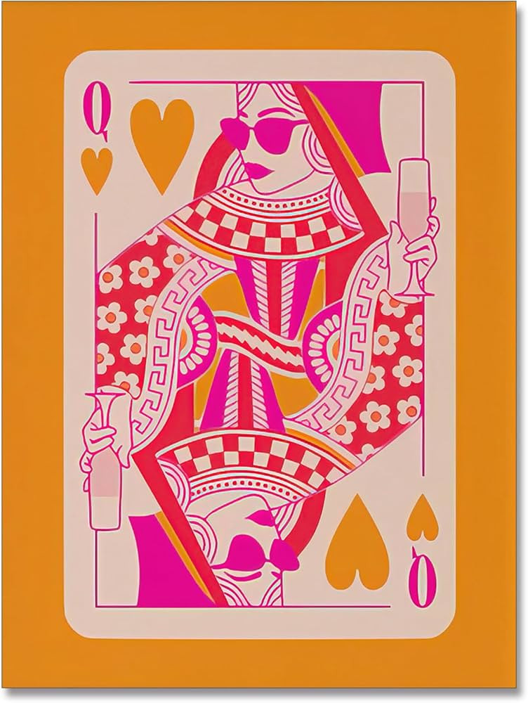 Funny Canvas Preppy Wall Art  Print Orange Queen of Hearts Poker Lucky You Poster Funky Posters... | Amazon (US)