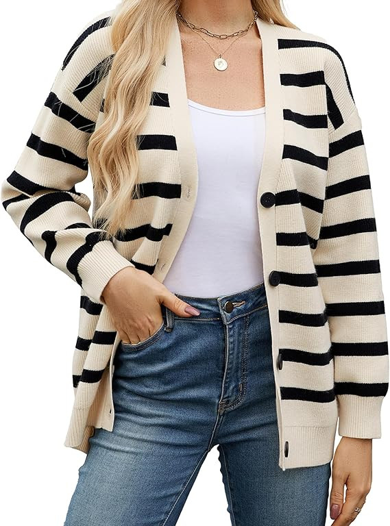 Bsubseach Striped Cropped Cardigan Sweater for Women Lightweight Jacket Trendy Fall Outfits Sprin... | Amazon (US)