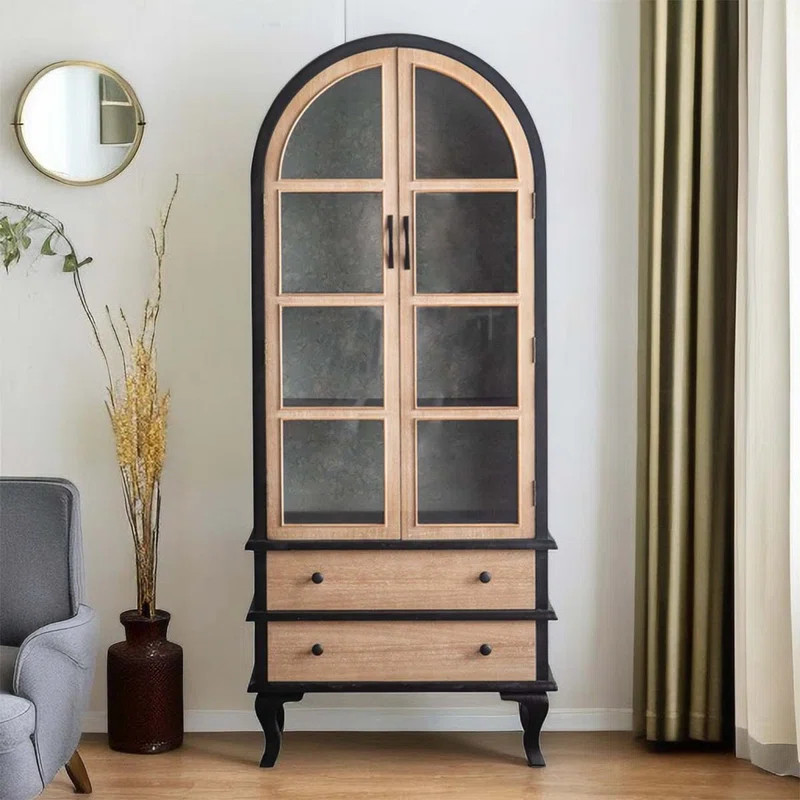 Vintage French Arched Glass Door Side Cabinet Hand Dining Cabinet | Wayfair North America