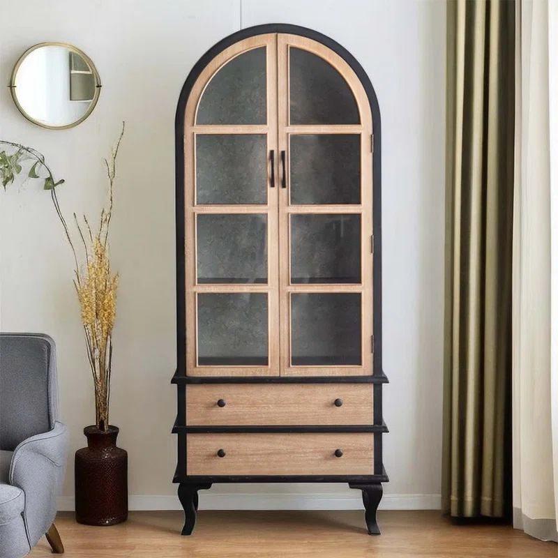 Vintage French Arched Glass Door Side Cabinet Hand Dining Cabinet | Wayfair North America