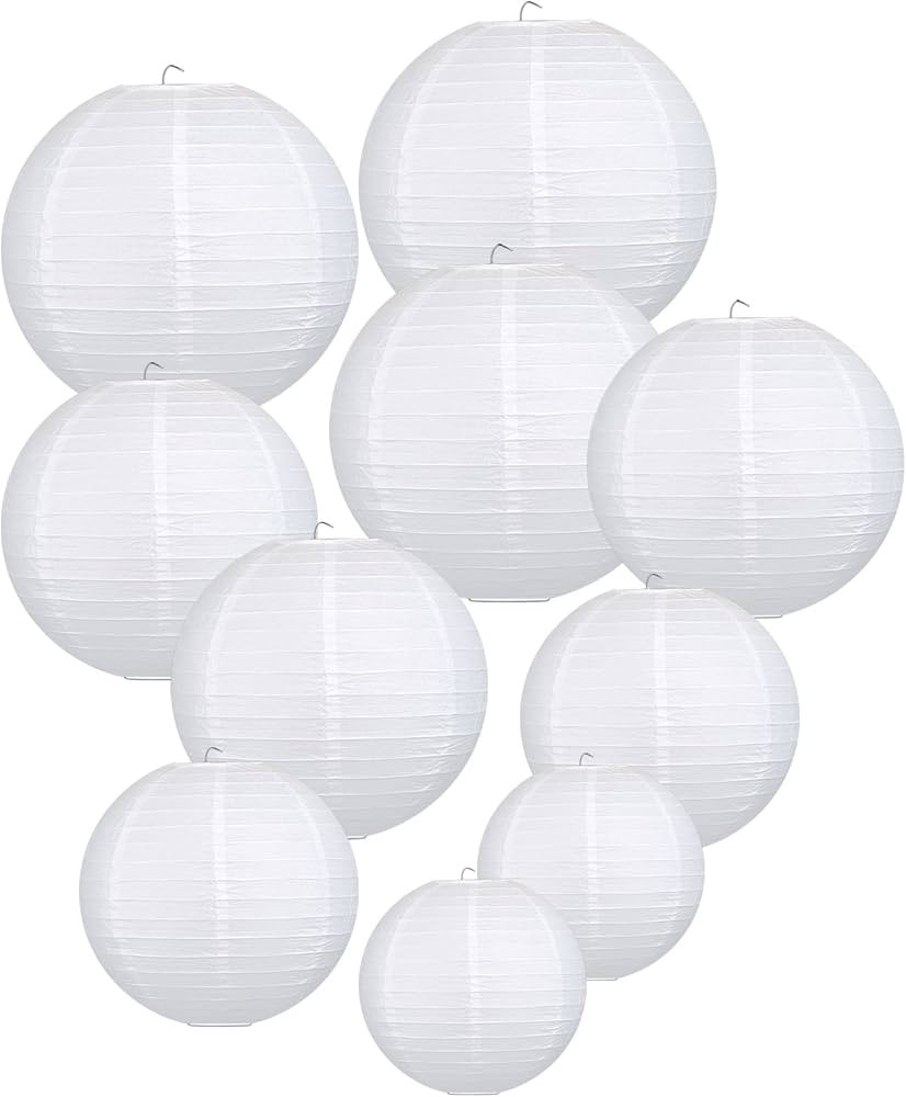 LIHAO White Hanging Paper Lanterns for Wedding Party Decoration, 4 Size - 10 Piece | Amazon (US)