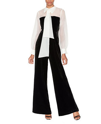 Women's Velvet Tuxedo Collared Jumpsuit | Macy's