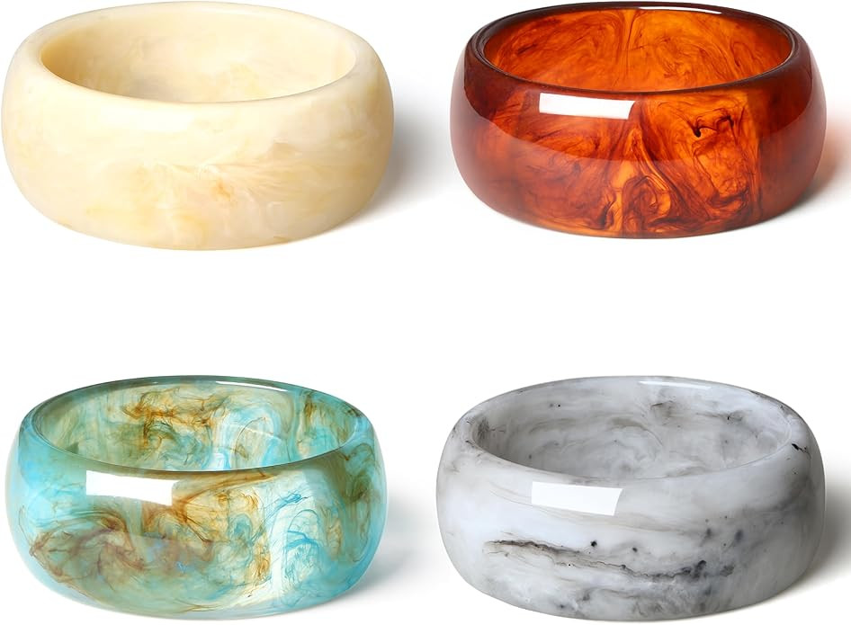 ALEXTINA 4Pcs Acrylic Big Bangle Bracelets for Women, Colorful Geometric Chunky Resin Bangles Set... | Amazon (US)