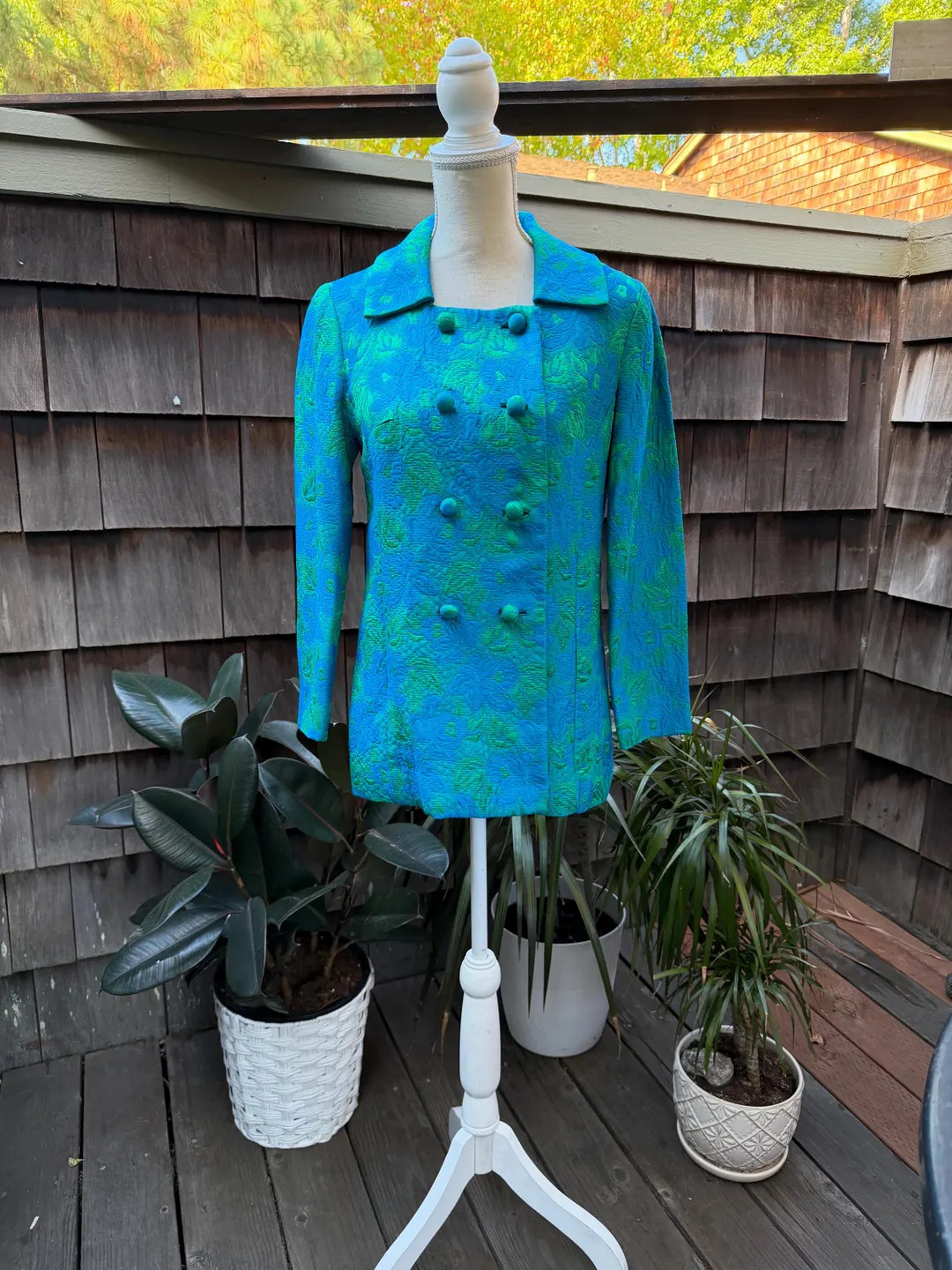 Vintage brocade jacket blue green button lined S/M by Image California | Etsy (US)