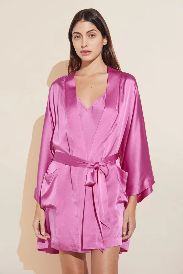 Inez Washable Silk Short Robe - Italian Rose | Eberjey