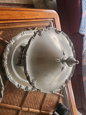 Rare Large Antique Pewter Punch Bowl with ladle, lid and tray | eBay US
