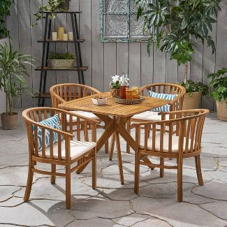 Alondra 5pc Acacia Wood Square Dining Set - Teak - Christopher Knight Home | Target