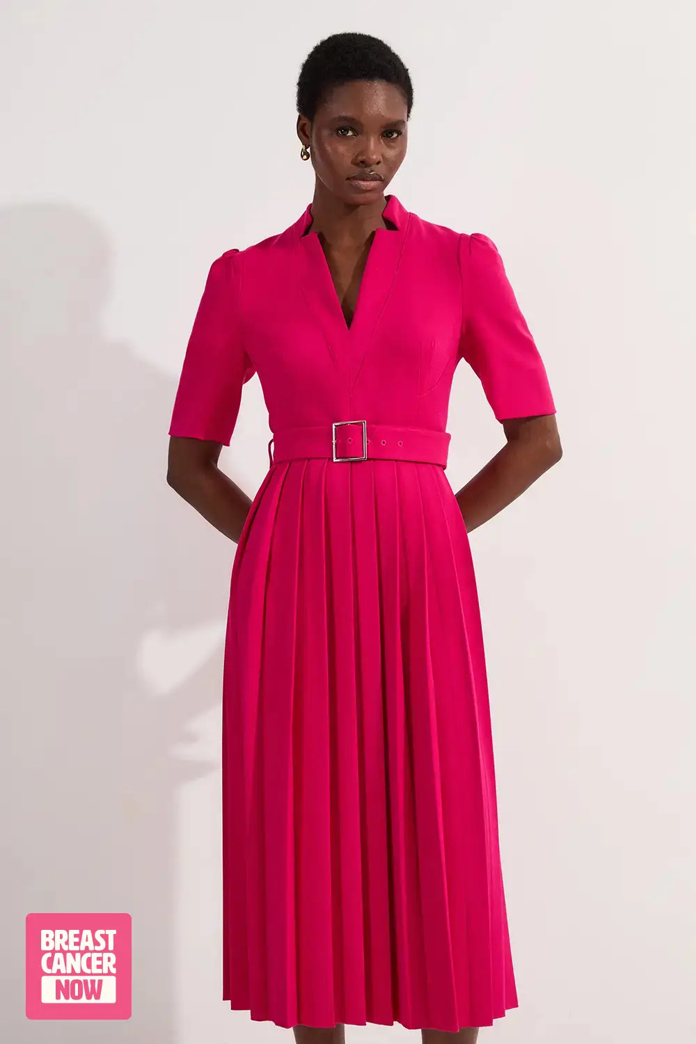 Forever Tailored Structured Crepe Forever Pleat Belted Midi Dress | Karen Millen