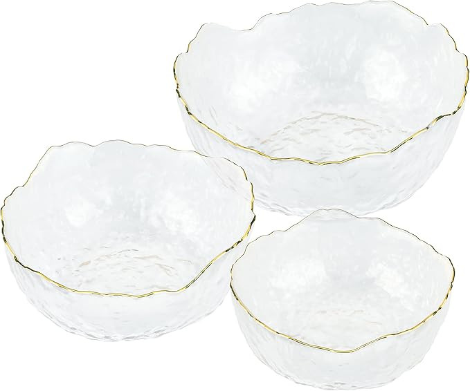 Navaris Glass Serving Bowls - Set of 3 Gold Edge Tempered Glass Dessert Bowl Dishes for Ice Cream... | Amazon (UK)