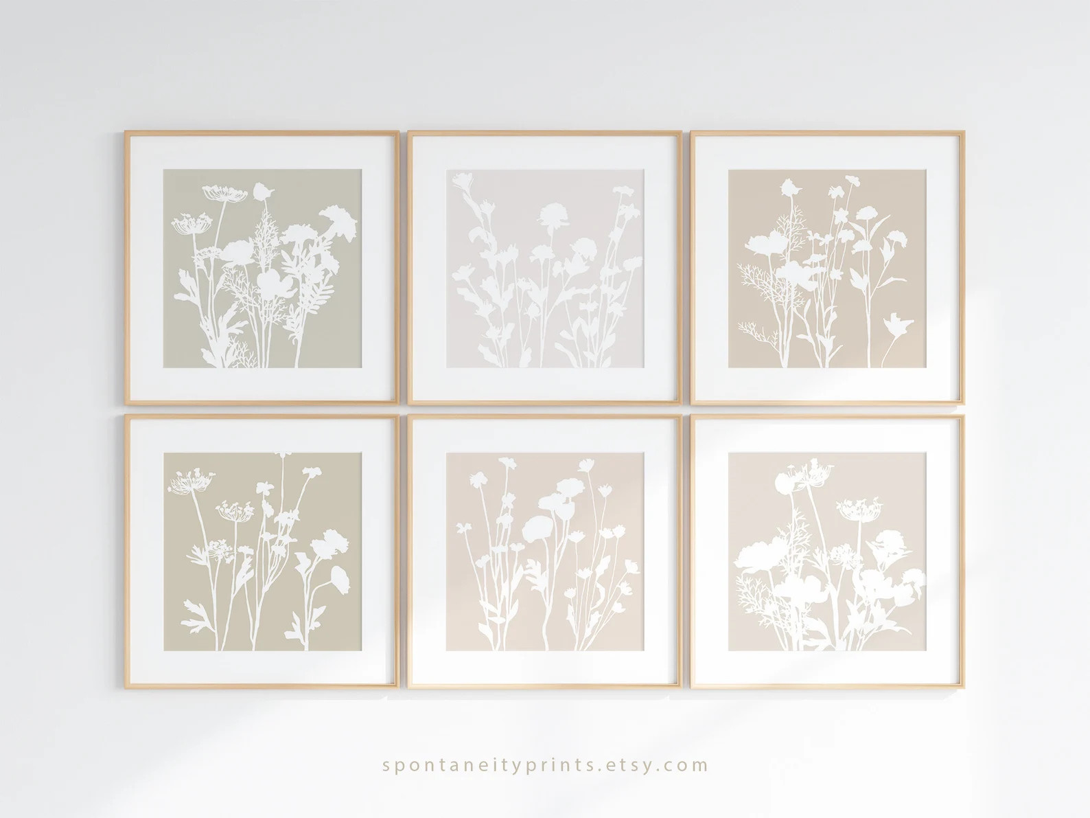 Stone Ivory Flower Gallery Set, Wildflower Wall Art Prints, Neutral Floral Artwork 4x4 5x5 6x6 8x... | Etsy (US)