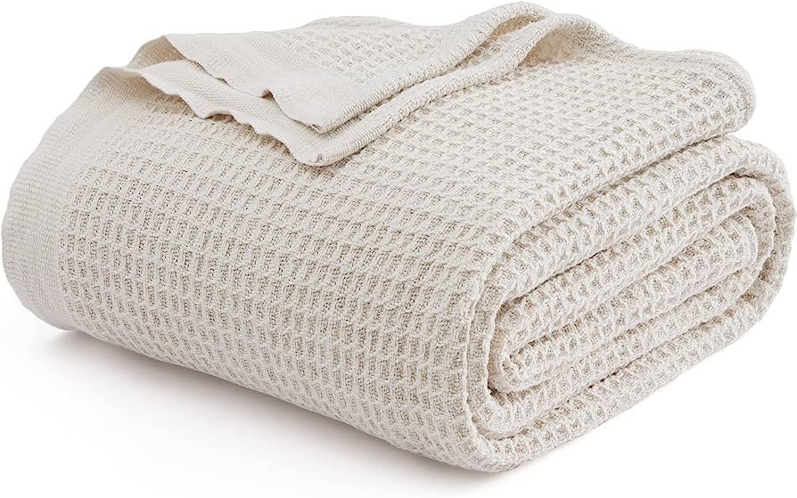 Bedsure 100% Cotton Blankets King Size for Bed - 405GSM Waffle Weave Blankets for Summer, Cozy an... | Amazon (US)