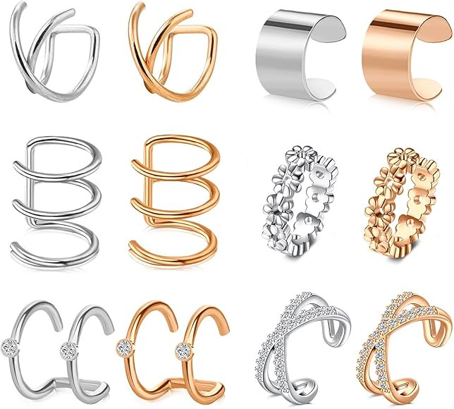 Longita Ear Cuff Earrings for Women Non Piercing Ear Hoop Earrings Stainless Steel Clip On Cartil... | Amazon (US)