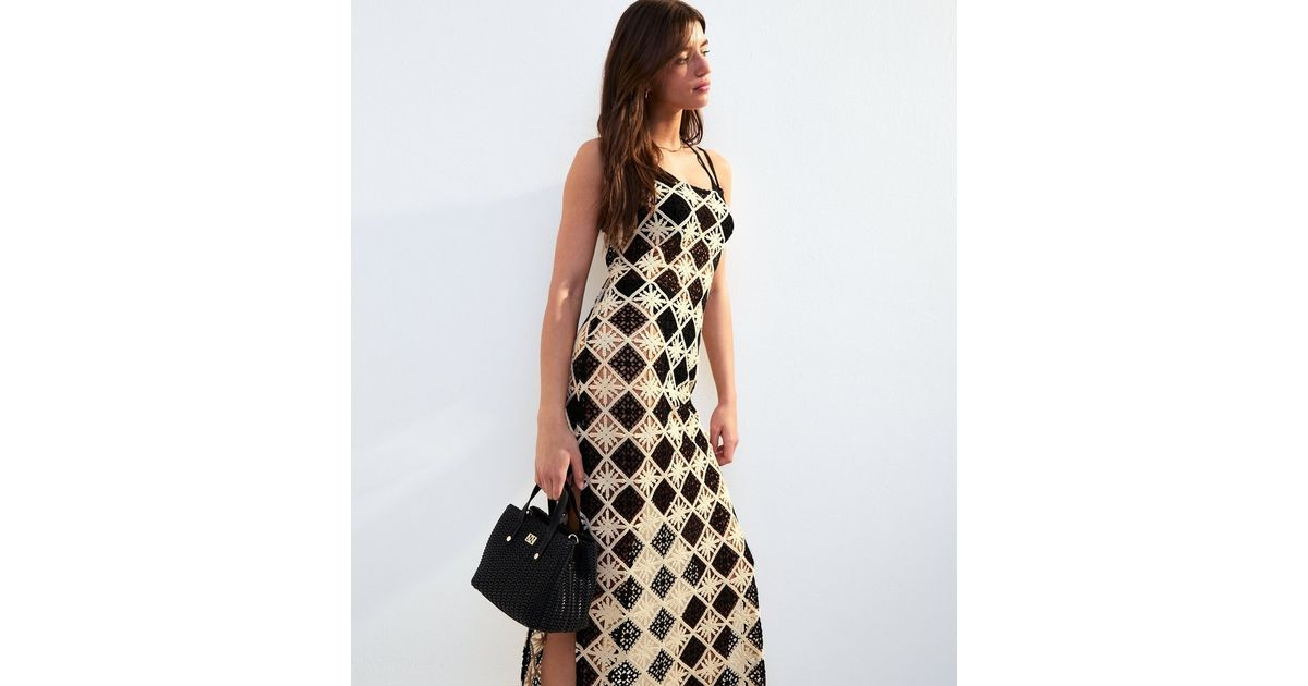 Black Crochet Square Neck Maxi Beach Dress | New Look | New Look (UK)