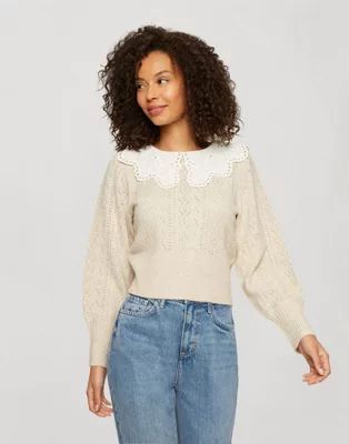 Miss Selfridge oversized collar sweater in cream | ASOS (Global)