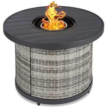 Round Fire Pit Table, 50,000 BTU Outdoor Wicker Firepit w/ Cover - 32in | Best Choice Products 