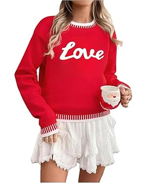 LUKYCILD Valentines Sweater Women Love Heart Sweatshirt Valentine Day Love Sweaters Cute Knitted ... | Amazon (US)