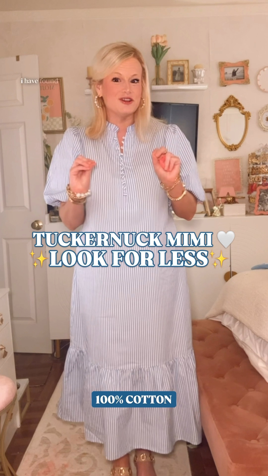 Tuckernuck Mimi dress look for less, blue and white striped dress, cotton midi dress, preppy summer dress, puff sleeve midi dress, classic cotton dress, vacation dress women, bridal shower deess

This 100% cotton midi dress has such strong Tuckernuck Mimi energy for way less.

The blue and white stripe, puff sleeves, frilled neckline, ruffle hem, midi length, and polished cotton structure all give it that classic preppy dress look women search for every spring and summer. It feels feminine, crisp, easy, and much more expensive than expected.

If your closet leans Tuckernuck, Ralph Lauren, Southern classic, grandmillennial, or polished daytime style, this is exactly the kind of dress that works hard in a wardrobe. Add simple sandals, pearl earrings, a wicker bag, a white denim jacket, or ballet flats and it instantly feels put together.

Details that make it good:
 ✨ 100% cotton
 ✨ blue and white stripe
 ✨ puff sleeves
 ✨ frilled neckline
 ✨ ruffle hem
 ✨ midi length
 ✨ pockets
 ✨ four prints
 ✨ easy spring-to-summer dress

This is the kind of dress that works for brunch, church, baby showers, bridal showers, graduation weekends, vacation, beach town shopping, lunch dates, school events, casual garden parties, and everyday polished summer outfits.
It gives that “she always looks put together” effect without paying the $168 Tuckernuck price tag. Crisp cotton, classic shape, feminine details, and enough polish to wear on repeat all season.

#LTKFindsUnder50 #LTKFindsUnder100 #Tuckernuck #LookForLess #SpringDress #SpringOutfit 

#LTKSeasonal #LTKWorkwear #LTKWedding