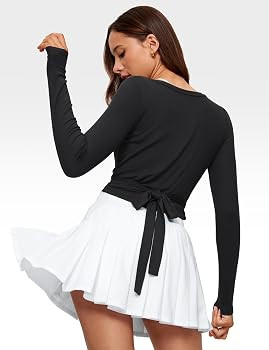 Slim Fit, Soft, Knit, Layering, Casual ,Yoga, Gym, Bandage Tie, Tops, Shirt, for Women | Amazon (US)