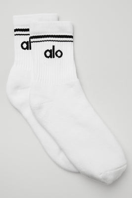 Alo YogaÂ® | Half-Crew Throwback Socks in White/Black, Size: Large | Alo Yoga
