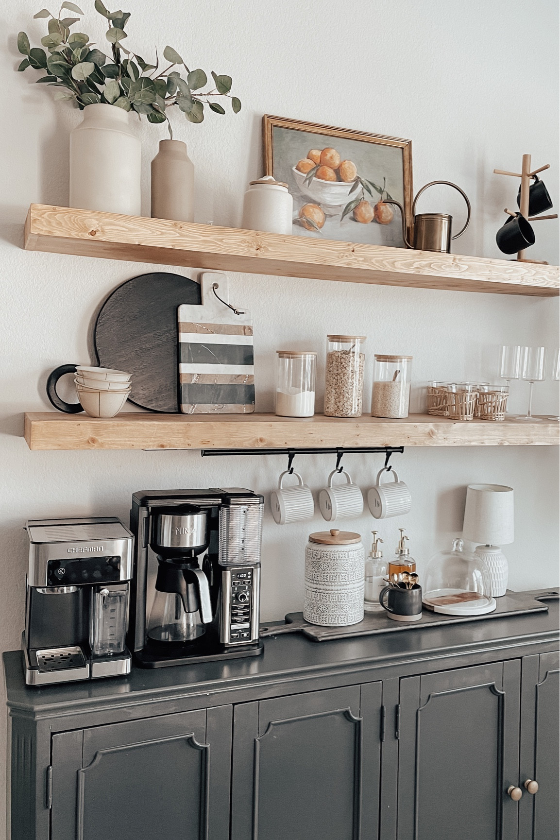 Glass canisters are from hobby lobby , shelves were a diy

Kitchen shelf decor, coffee station, open shelving, target home decor, floating shelves 

#LTKunder50 #LTKunder100 #LTKhome