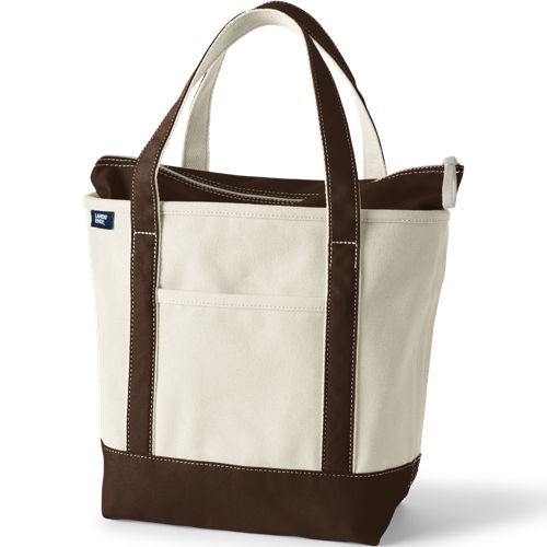 Large Natural 5 Pocket Zip Top Long Handle Canvas Tote Bag - Lands' End - Ivory | Lands' End (US)