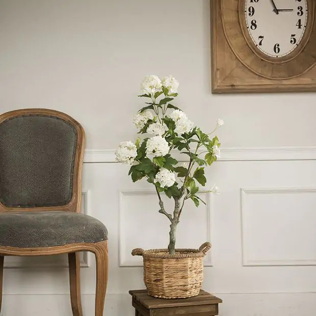 Potted Faux White Hydrangea Tree | Antique Farm House