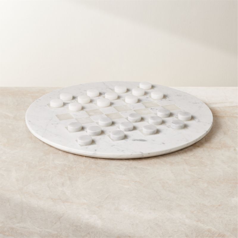 Circulus White Alabaster Stone and Marble Checkers Set | CB2 | CB2
