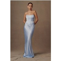 Harlow Satin Strapless Maxi Dress - Cornflower Blue | MESHKI US