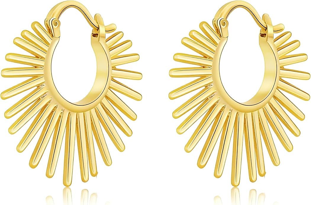 Gold Fan- Shaped Hoop Earrings for Women 14K Gold Plated Hypoallergenic Earrings Everyday Fashion... | Amazon (US)