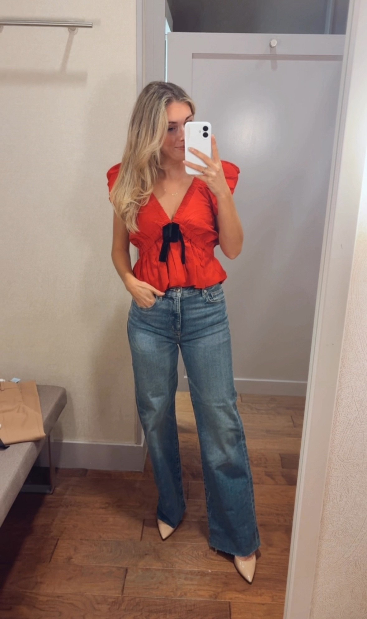 Cutest casual holiday outfit. 

Christmas outfit. Date night outfit. Red blouse. Holiday fit. High rise jeans. Loft. Work wear. 

#LTKSaleAlert #LTKFindsUnder50 #LTKCyberWeek