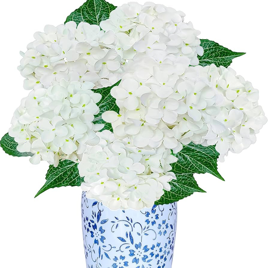 6PCS Premium White Hydrangea Artificial Flowers Bouquets, Ivory Silk Hydrangea Flowers Heads with... | Amazon (US)