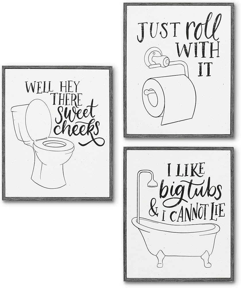 Americanflat Funny Bathroom Signs 3PK - Just Roll With It, I Like Big Tubs and Hello Sweet Cheeks... | Amazon (US)