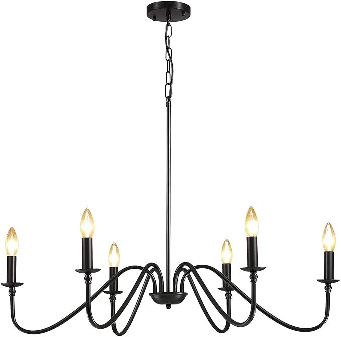 Black Chandelier Light Fixture,6 Lights Farmhouse Candle Ceiling Pendant Light Fixture,Classic Ha... | Amazon (US)