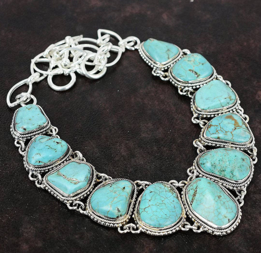 Turquoise Necklace,Silver Handmade Necklace,Tibetan Turquoise Necklace,Turquoise Raw Stone Neckla... | Etsy (US)