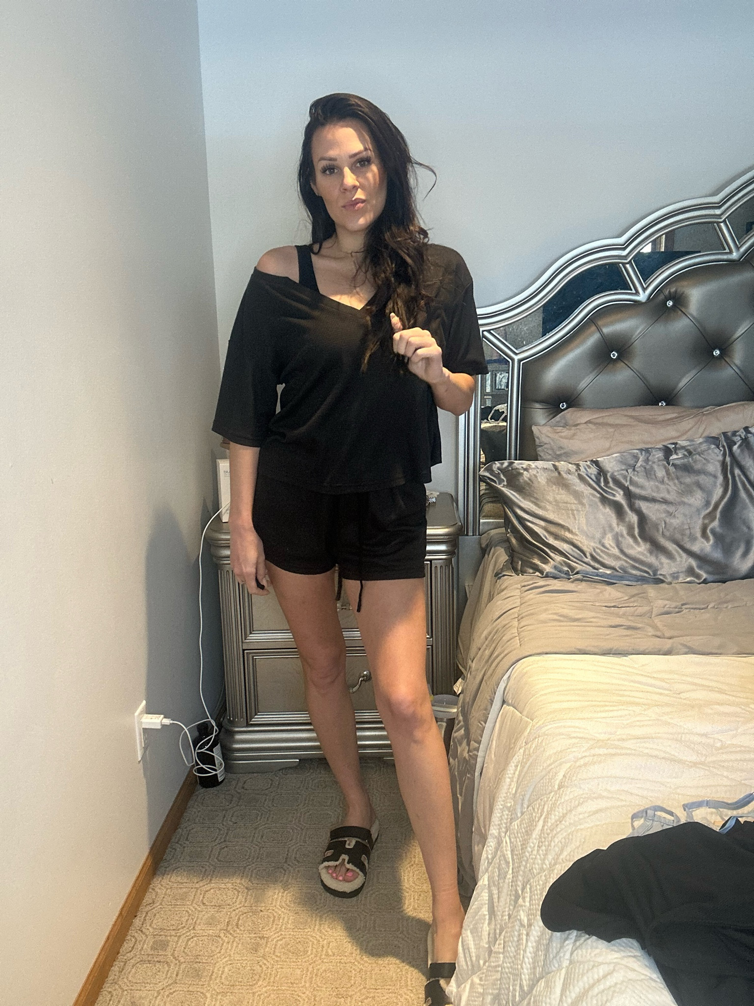 Ekouaer Women Pajama Sets Waffle Knit Lounge Sets Short Sleeves Crop Top 2 Piece Pj Shorts Set