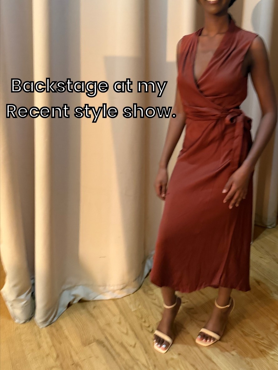 backstage at my most recent style show. This beautiful rust dress is a wonderful and comfortable option to wear all year round! To make it a fall dress, you can layer a jean jacket over it. 

Style tip: this would make a great wedding guest dress, a dress for the office (add a blazer!) and can be worn casually as a fall dress  - add sneakers! 

#LTKOver40 #LTKSeasonal #LTKStyleTip