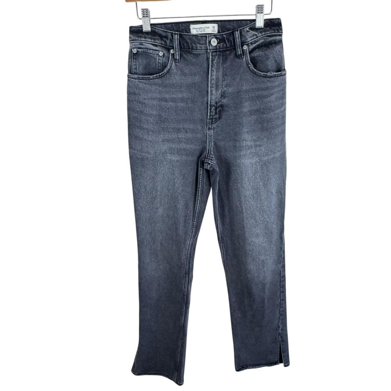 Abercrombie & Fitch Women's High waisted Distressed Jeans - Grey - 2 | Depop US