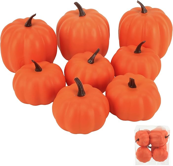 Fake Pumpkins, 8 Pcs Orange Artificial Pumpkins, Plastic Pumpkins for Thanksgiving Party Table Ce... | Amazon (US)