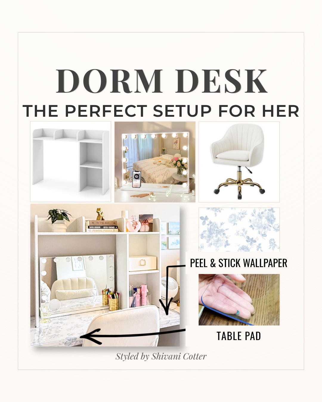 RECREATE THE DORM DESK SETUP GIRLS LOVE IN COLLEGE 

These are the exact items I bought for both my daughters. Styling is looking a little different this year, but the basic items are the same, and are linked. 🤍 College girl move in season is almost here & dorm essentials are already on backorder (especially desk hutches and most wanted desk chairs). 🤍 From desk hutches and glam mirrors to comfy desk chairs, peel and stick wallpaper, and smart organization finds, these are the pieces that instantly make your dorm feel more functional and more put together. desk hutch | dorm desk setup | vanity mirror | dorm desk chair | peel and stick wallpaper | dorm organization | desk accessories | college dorm essentials | small space storage | dorm decor ideas | dorm room inspiration | move in must haves Perfect for studying, getting ready, content creation, and making your dorm desk feel like your own space. 🤍 Everything linked in LTK. 🤍 Save this for move in season and follow for more dorm room finds, college essentials, and preppy dorm inspiration. #dormroom #desk #vanity #collegedesk

#LTKHome