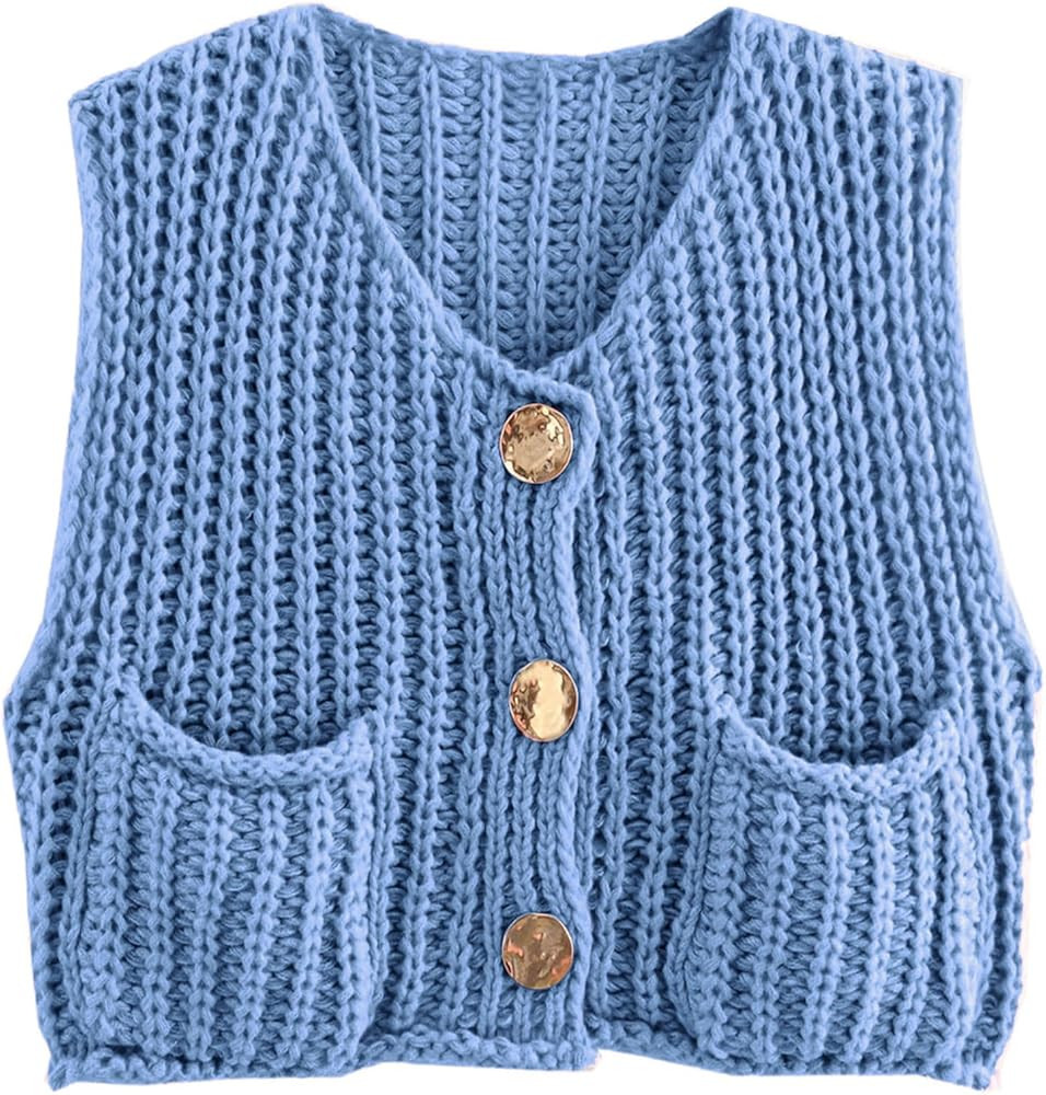 Flygo Womens Sleeveless Sweater Vest 2025 Fall Sweaters Loose Crop Knit Top Chunky Crochet Button... | Amazon (US)